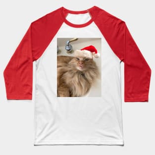 Orange Tabby Cat in Santa Hat Baseball T-Shirt